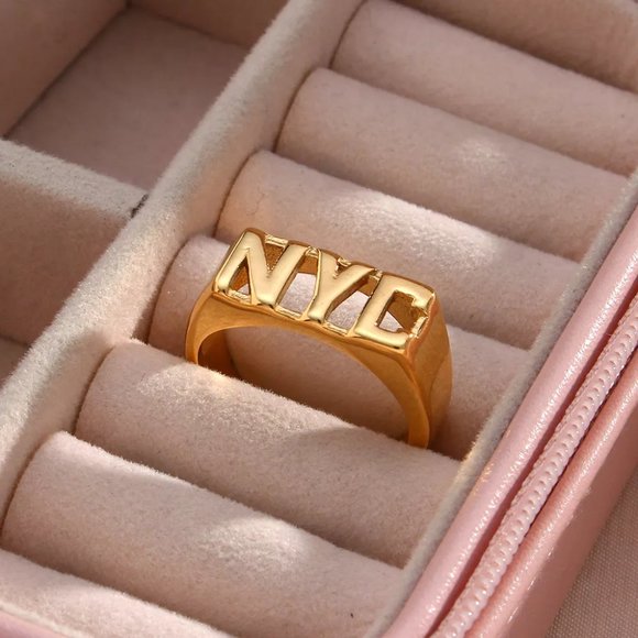 NYC Initial Signet Ring 18K Gold Plated Stainless Steel‎ - Picture 11 of 11